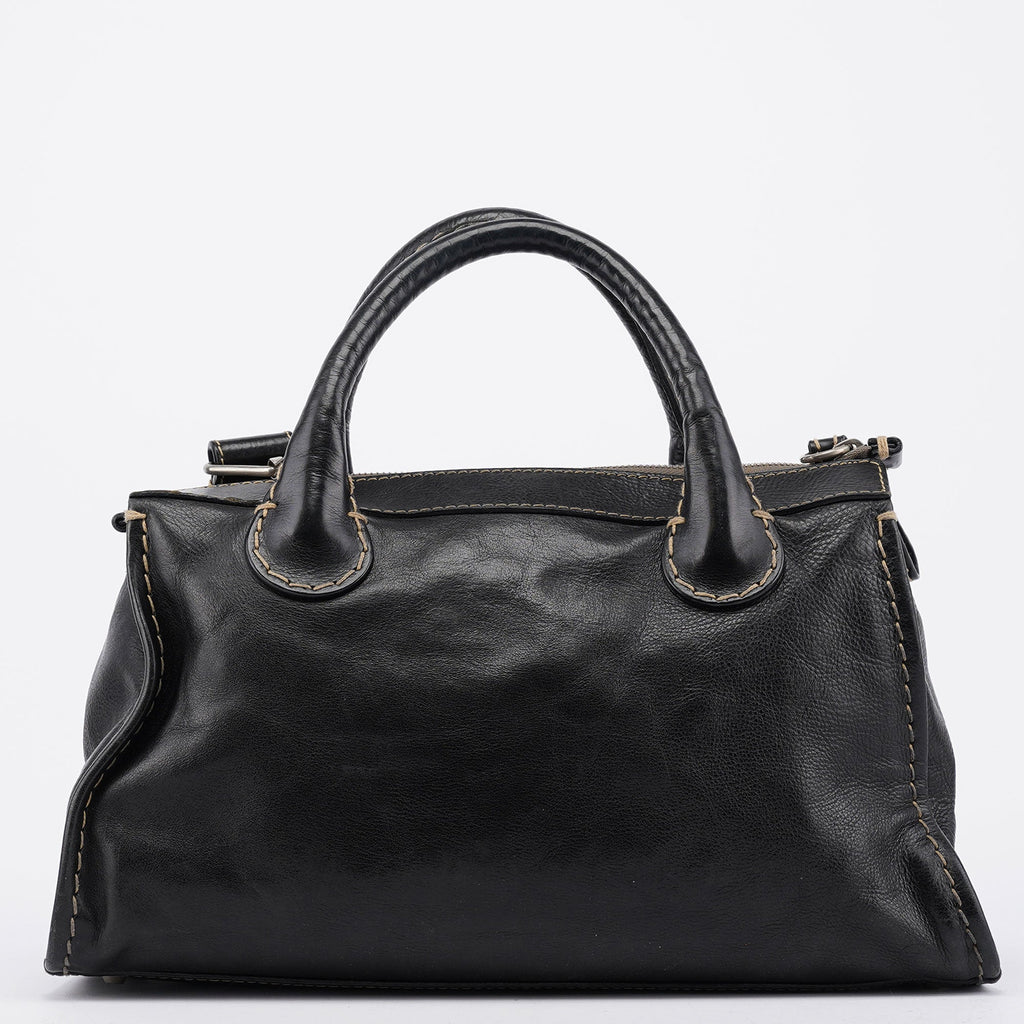 Black Leather Edith 2-Way Tote Bag