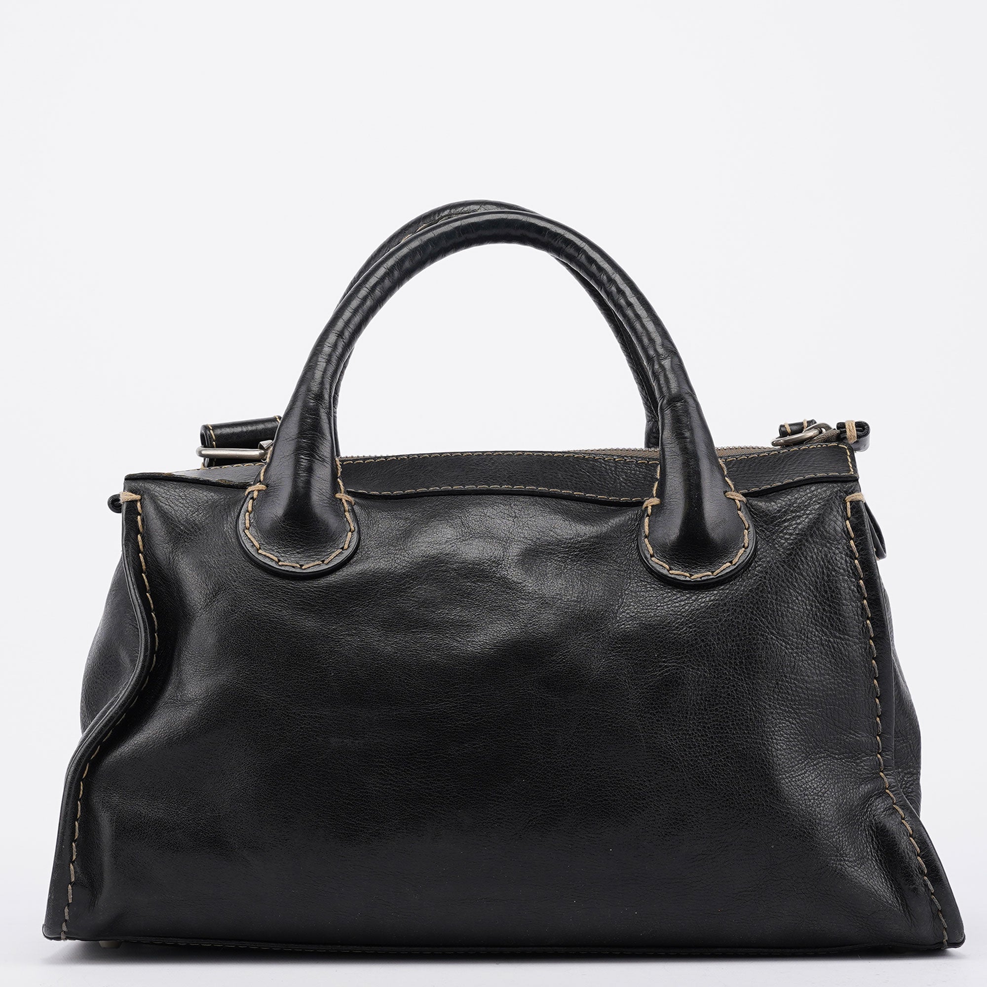 Black Leather Edith 2-Way Tote Bag