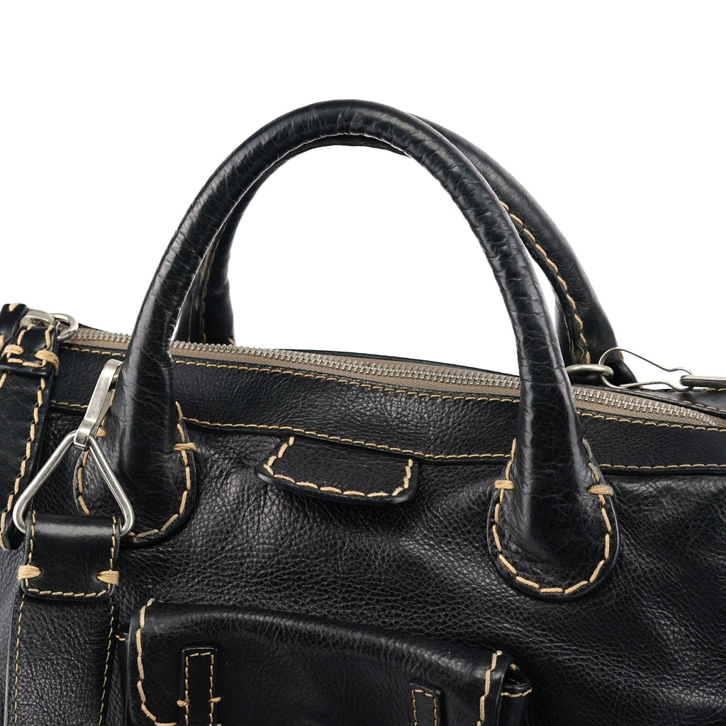 Black Leather Edith 2-Way Tote Bag