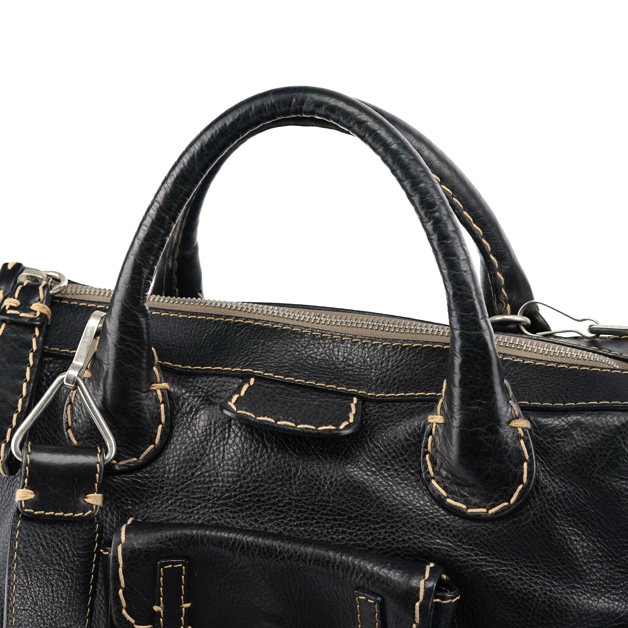 Black Leather Edith 2-Way Tote Bag