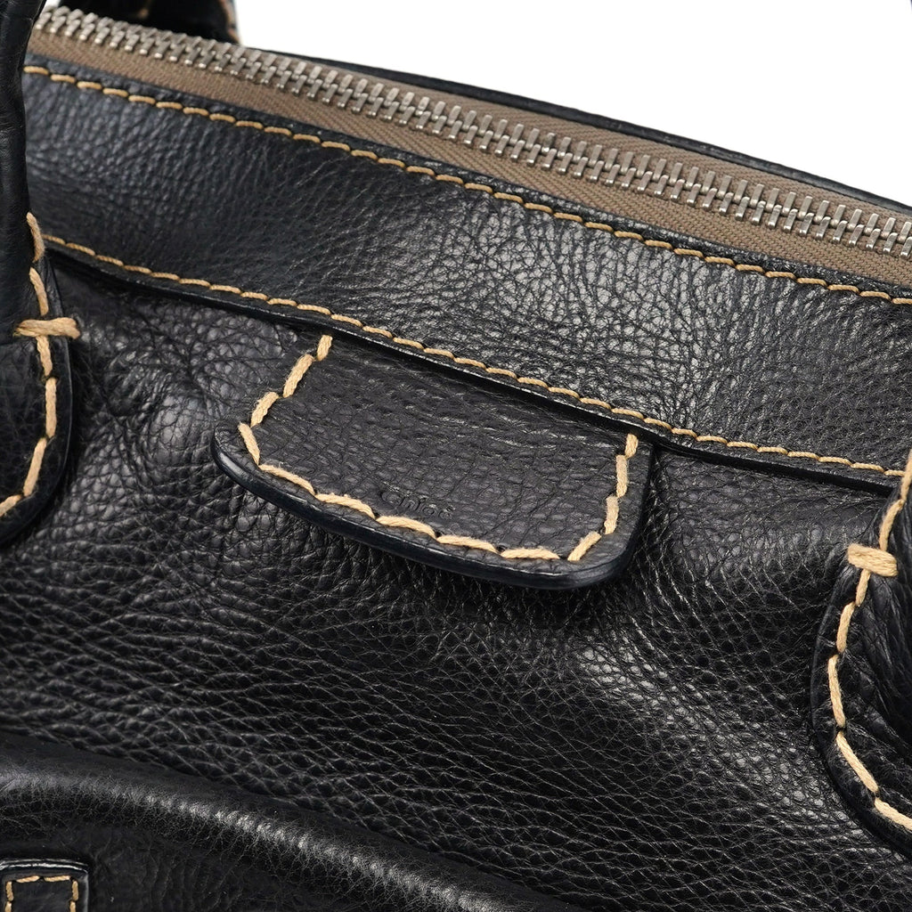 Black Leather Edith 2-Way Tote Bag