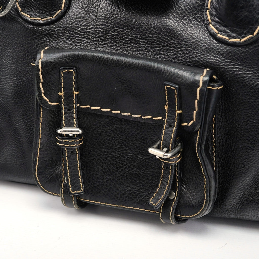 Black Leather Edith 2-Way Tote Bag