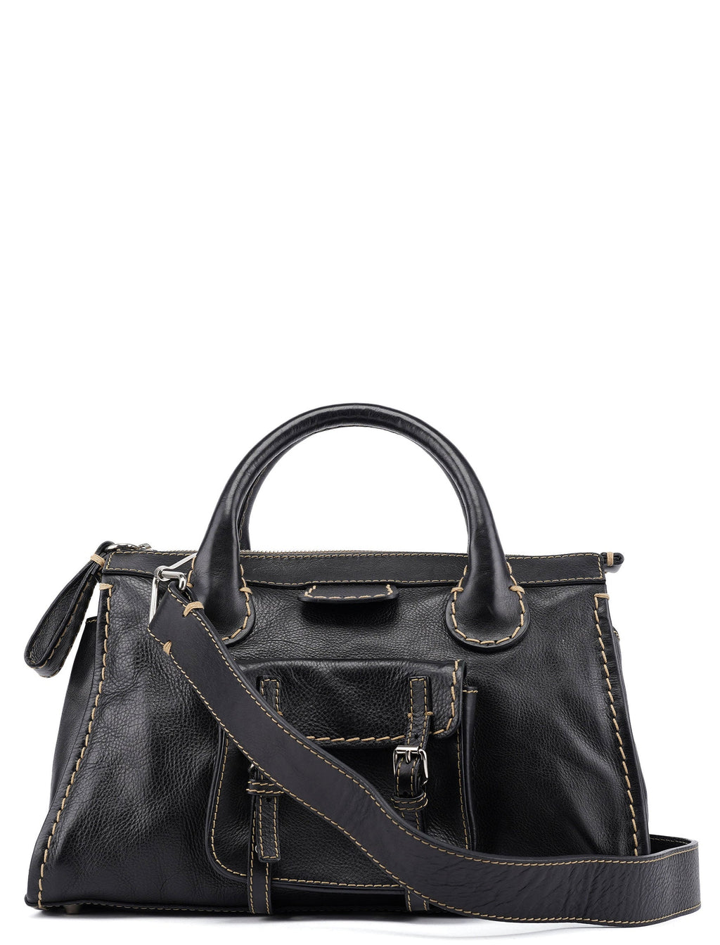 Black Leather Edith 2-Way Tote Bag