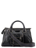 Black Leather Edith 2-Way Tote Bag