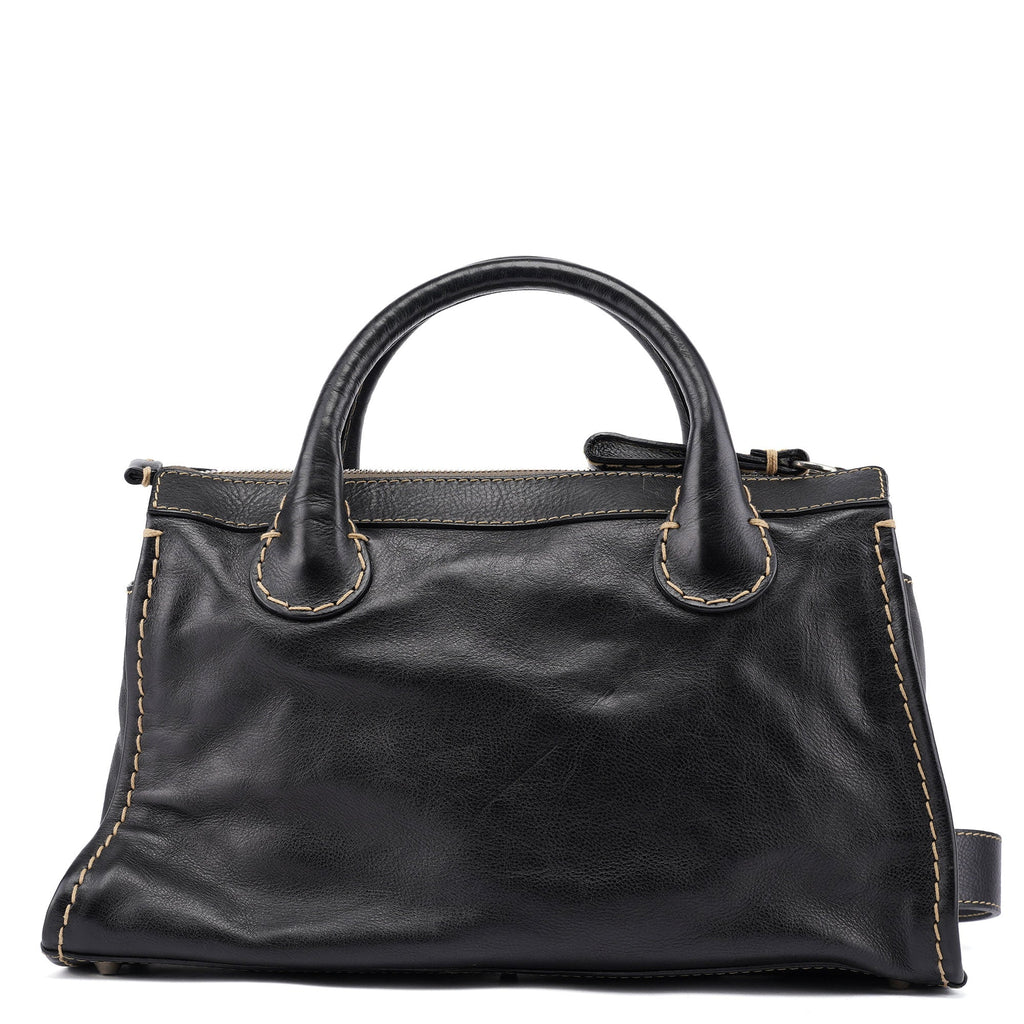 Black Leather Edith 2-Way Tote Bag
