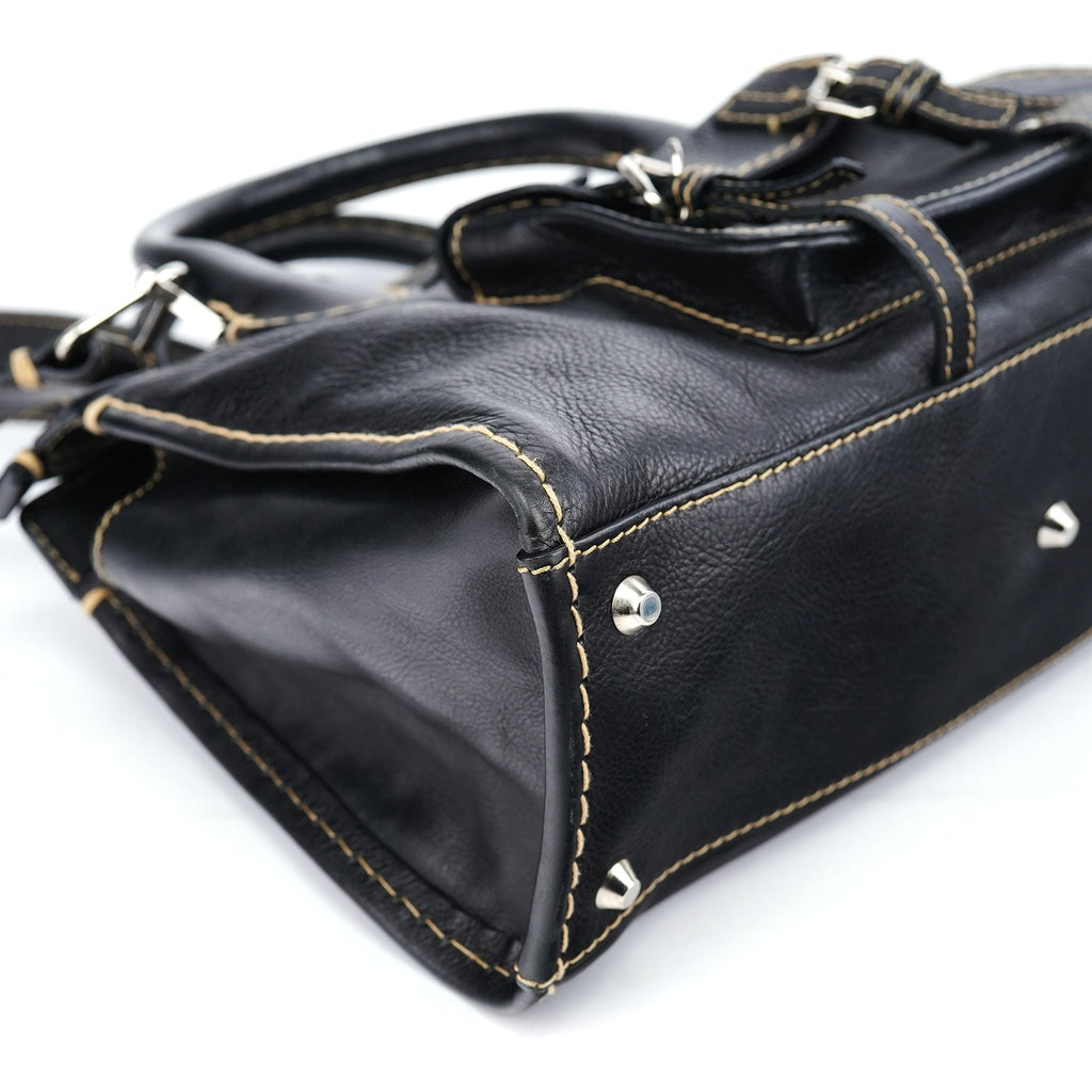 Black Leather Edith 2-Way Tote Bag