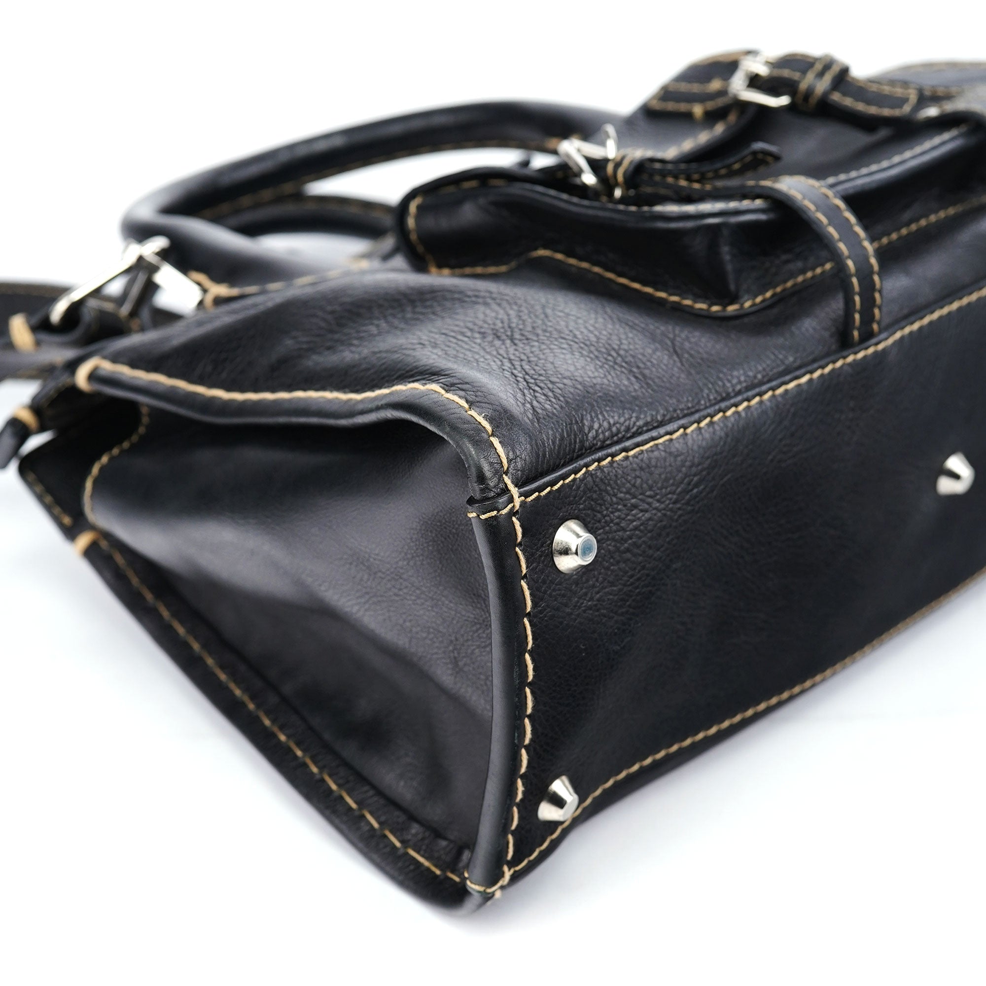 Black Leather Edith 2-Way Tote Bag