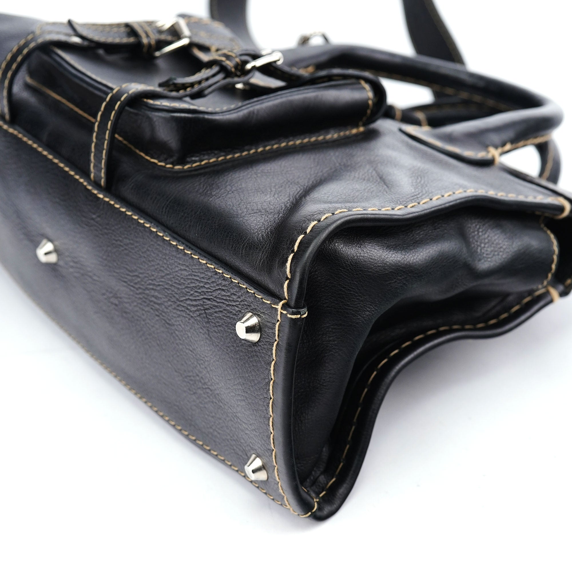 Black Leather Edith 2-Way Tote Bag
