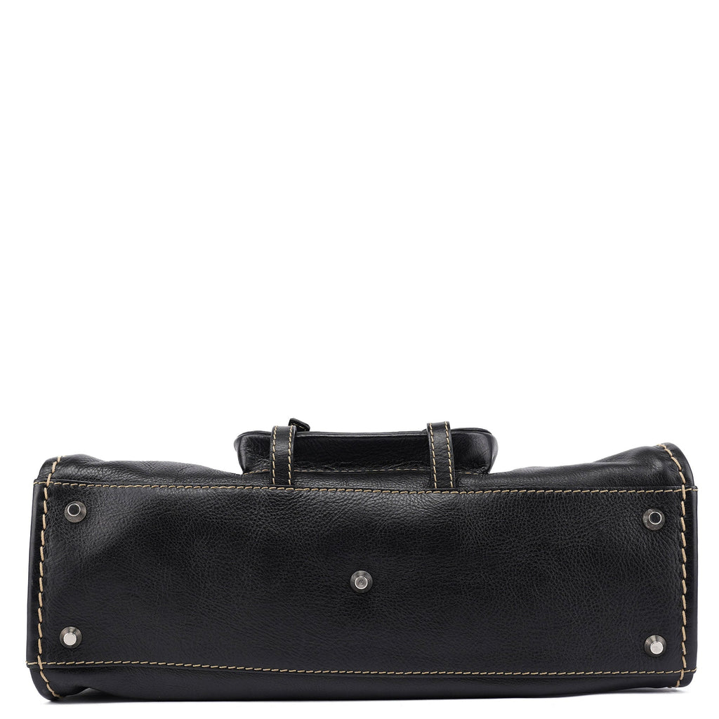 Black Leather Edith 2-Way Tote Bag