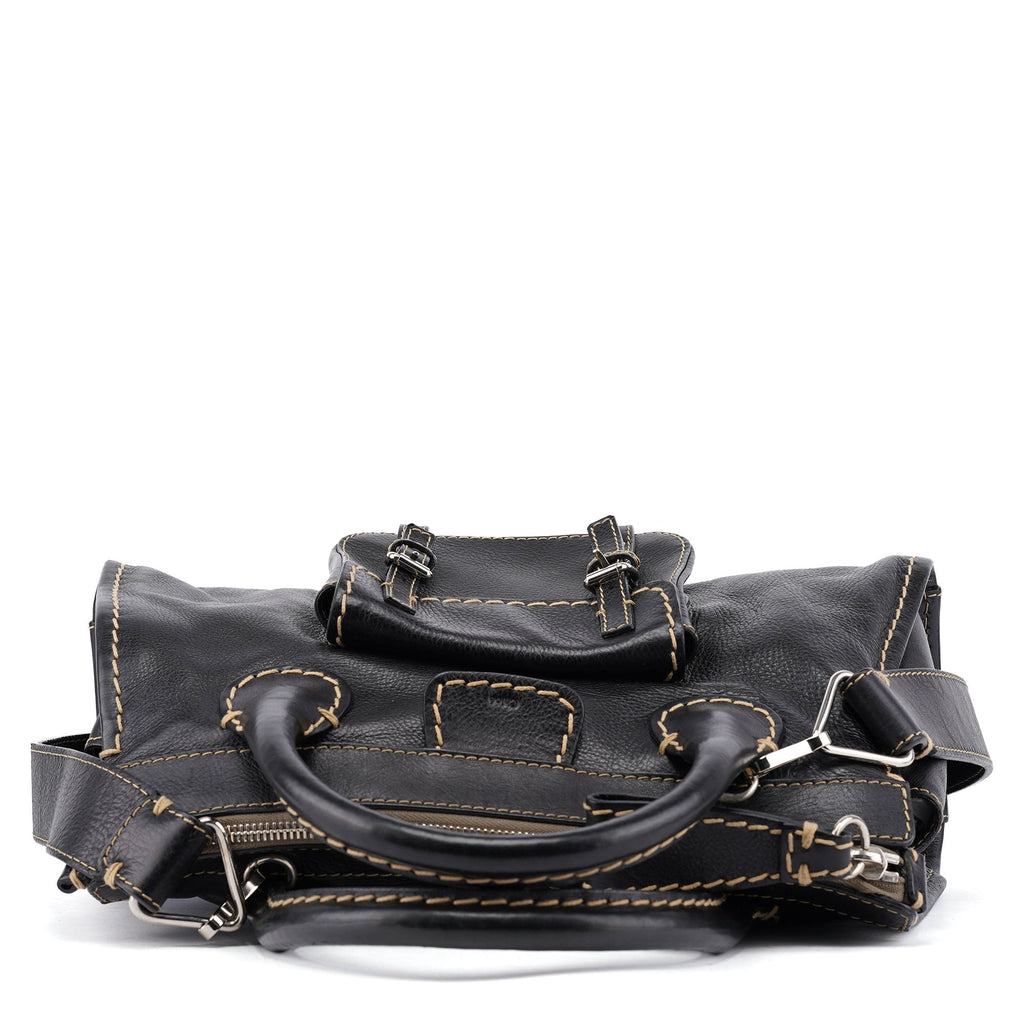 Black Leather Edith 2-Way Tote Bag