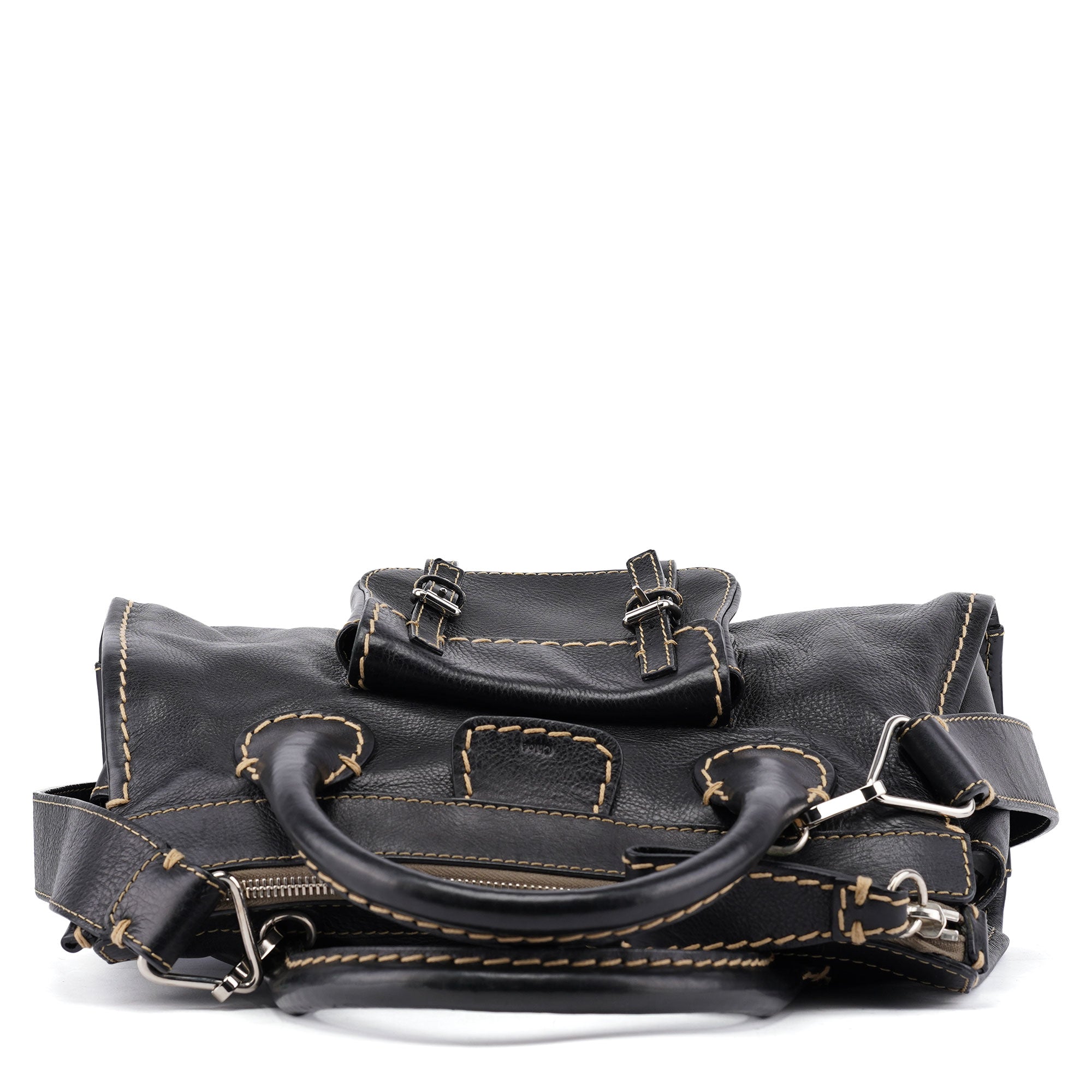 Black Leather Edith 2-Way Tote Bag