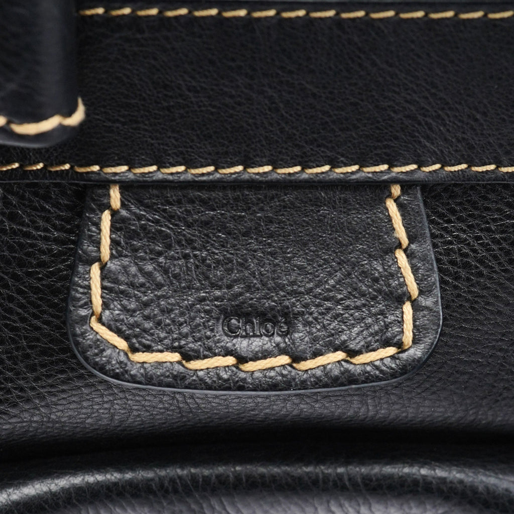 Black Leather Edith 2-Way Tote Bag