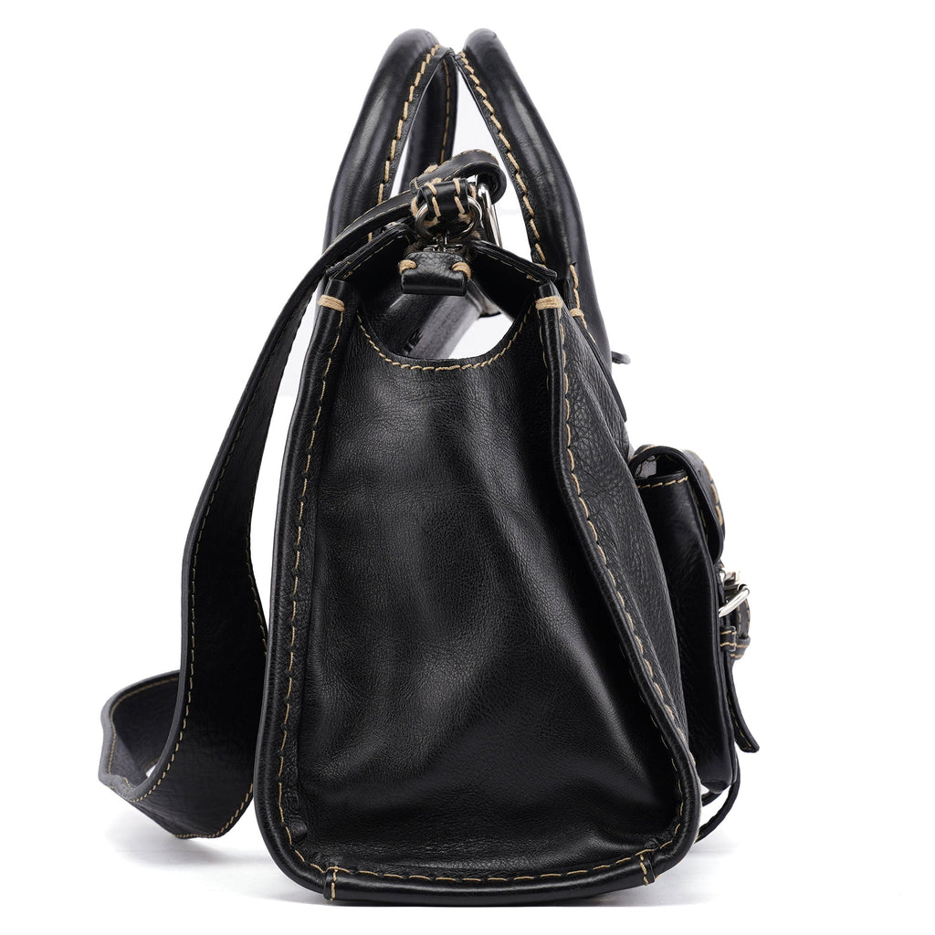 Black Leather Edith 2-Way Tote Bag