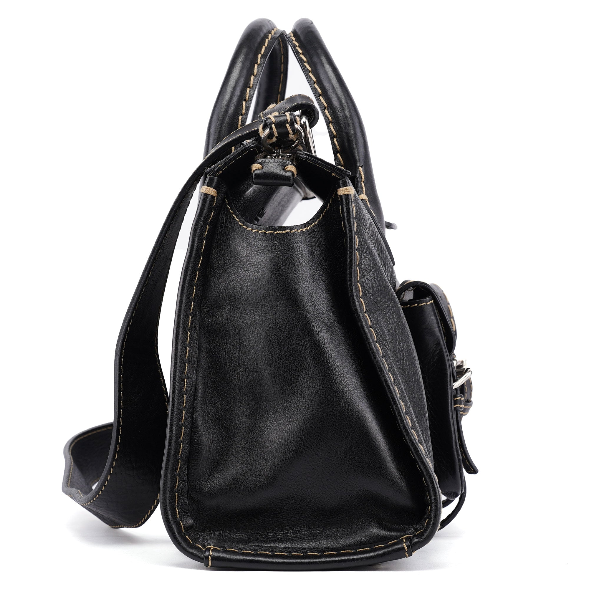 Black Leather Edith 2-Way Tote Bag
