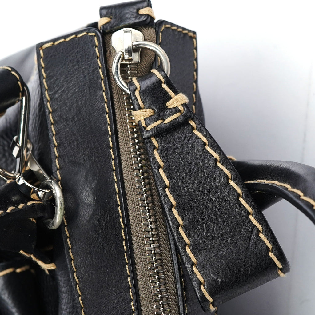 Black Leather Edith 2-Way Tote Bag