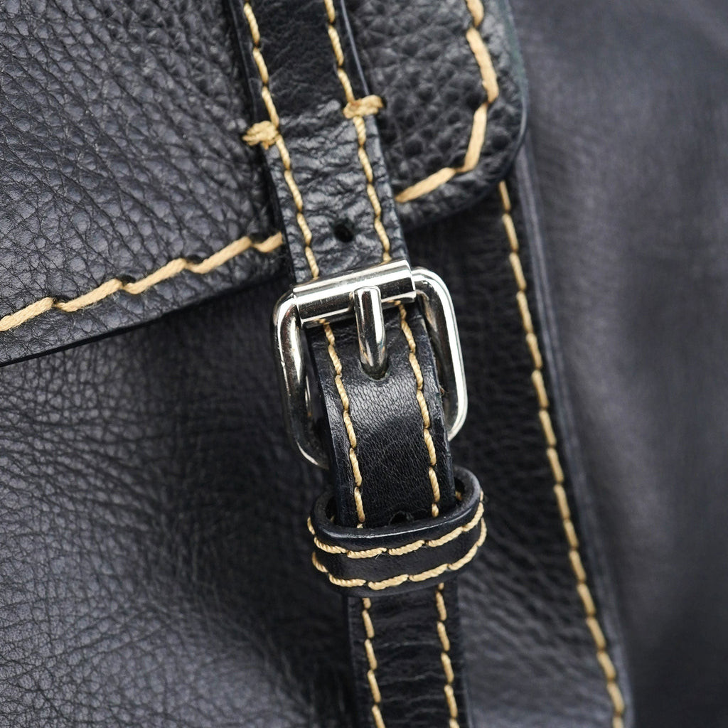 Black Leather Edith 2-Way Tote Bag