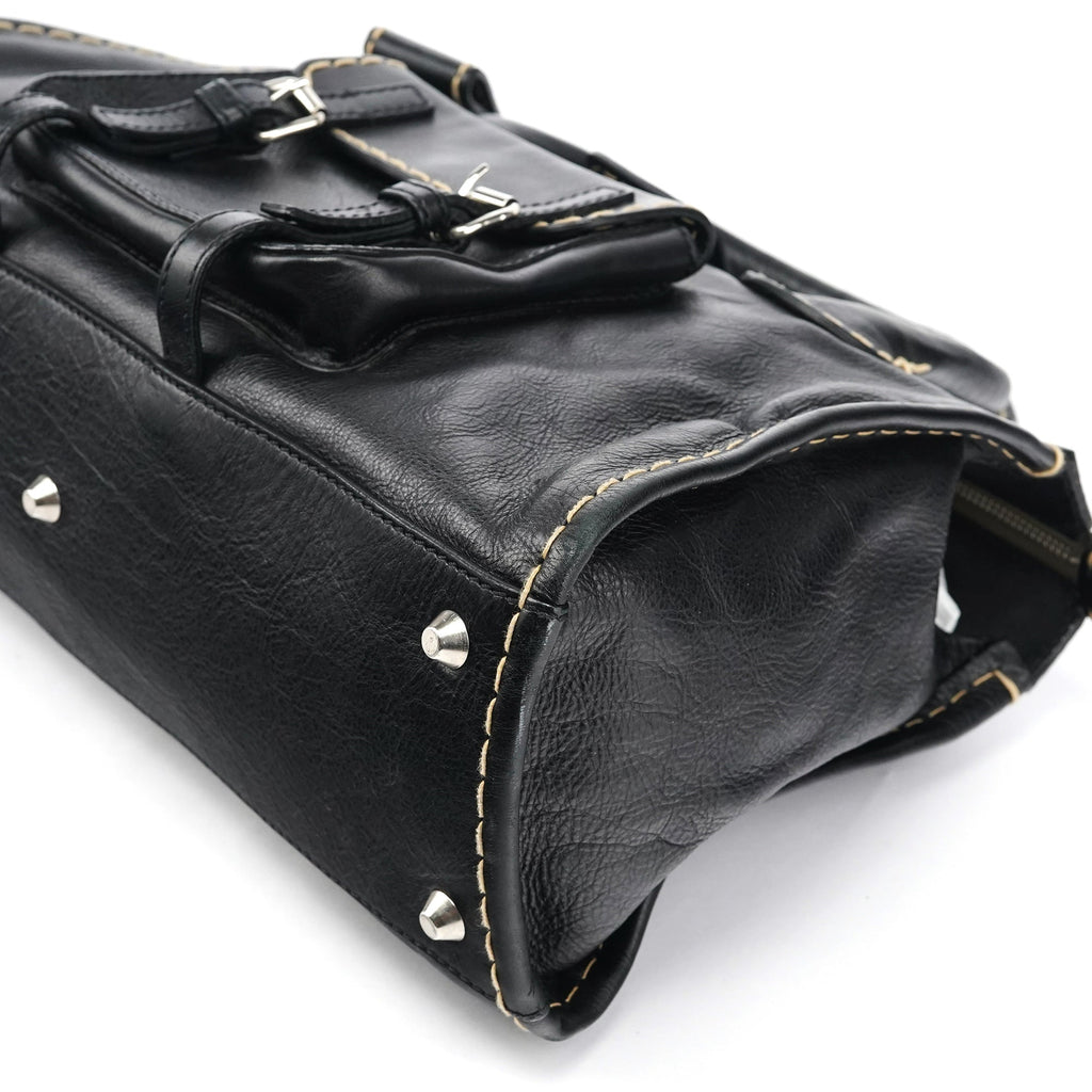 Black Leather Edith Tote Bag