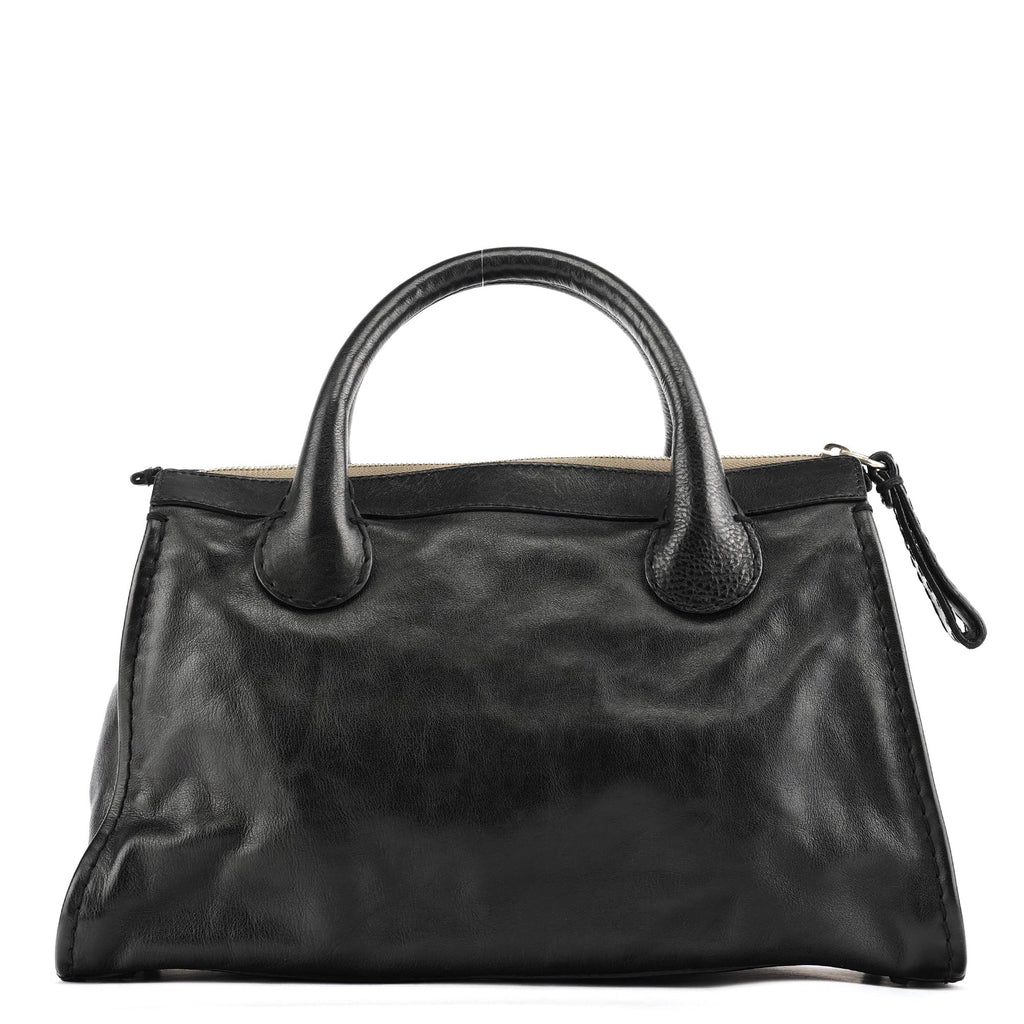 Black Leather Edith Tote Bag