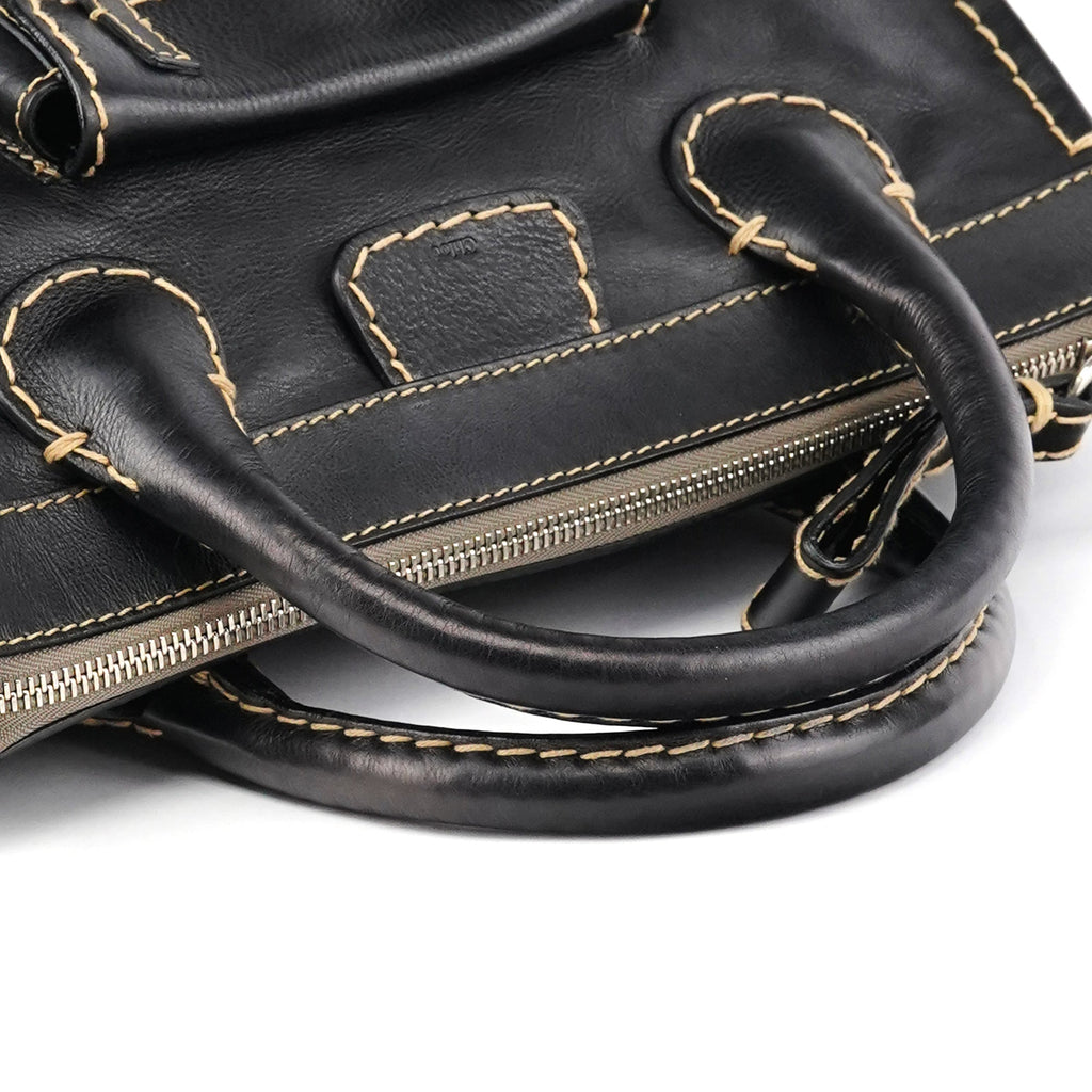 Black Leather Edith Tote Bag