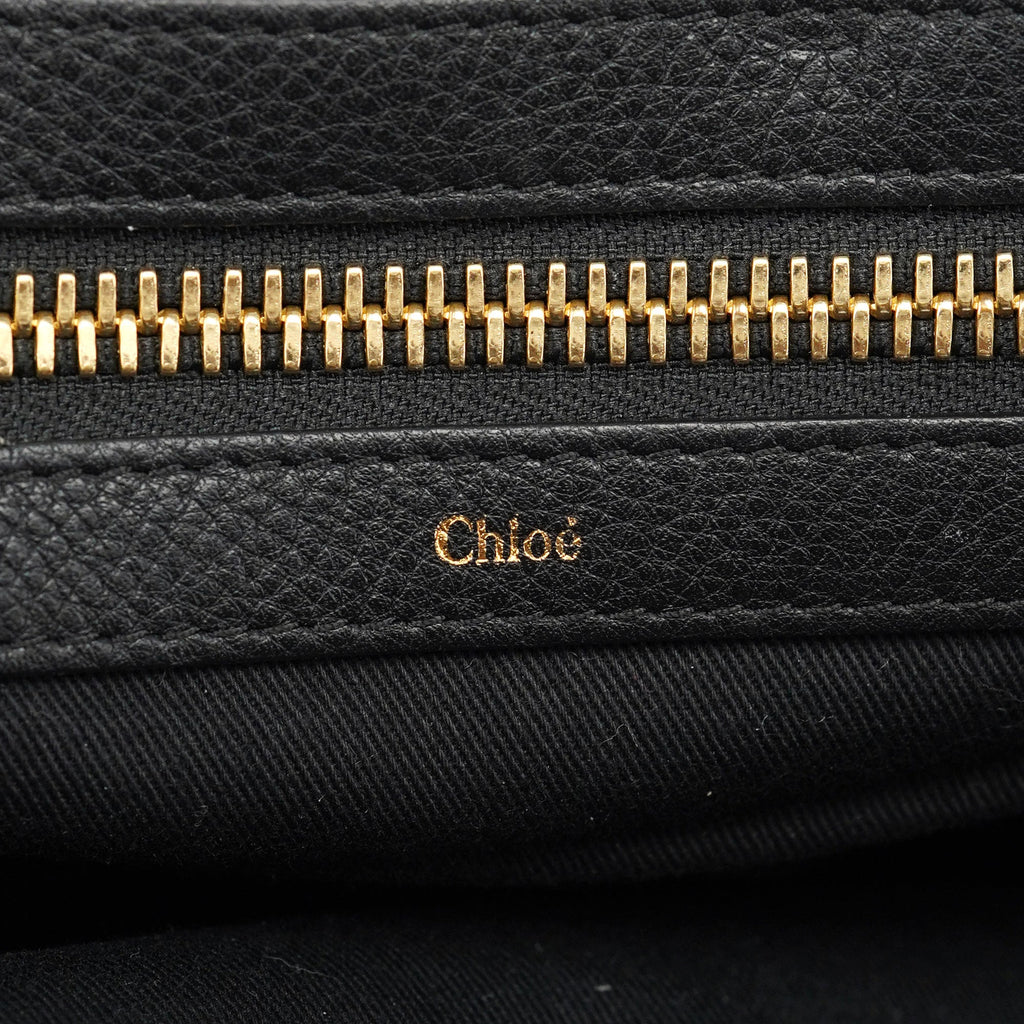 Black Leather Ellen Zippered Tote Bag