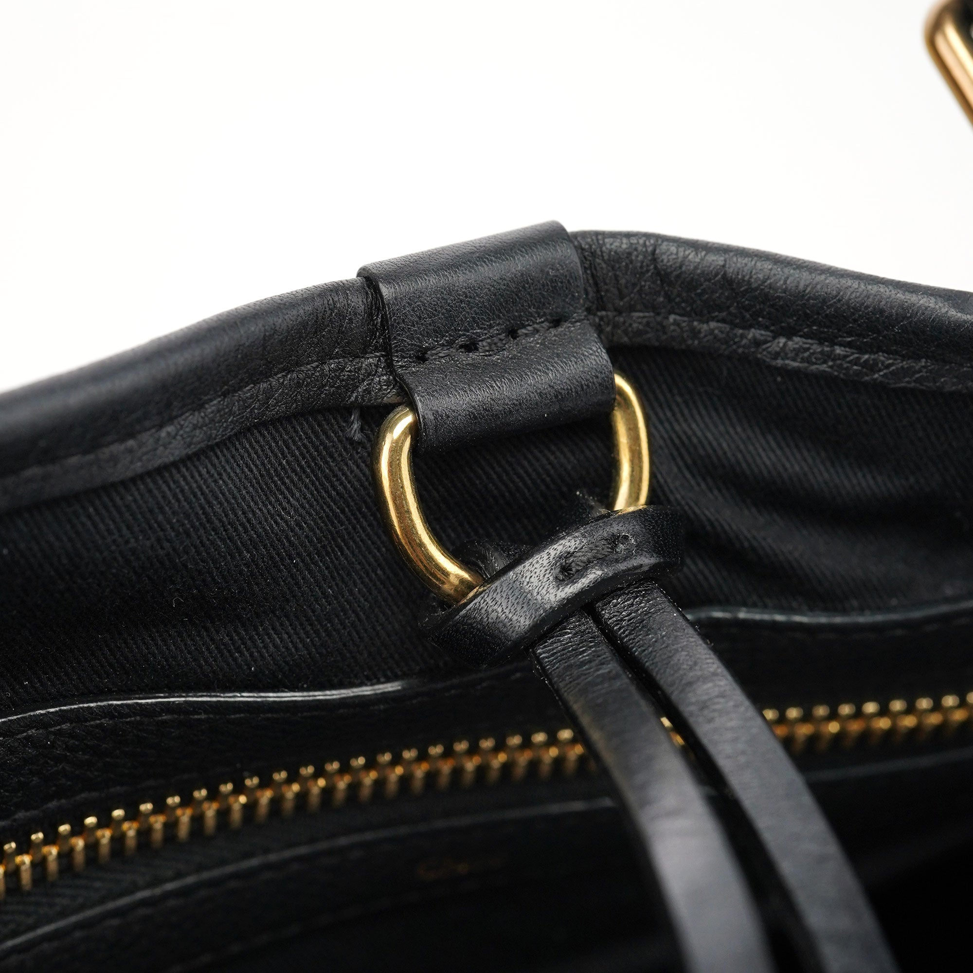 Black Leather Ellen Zippered Tote Bag
