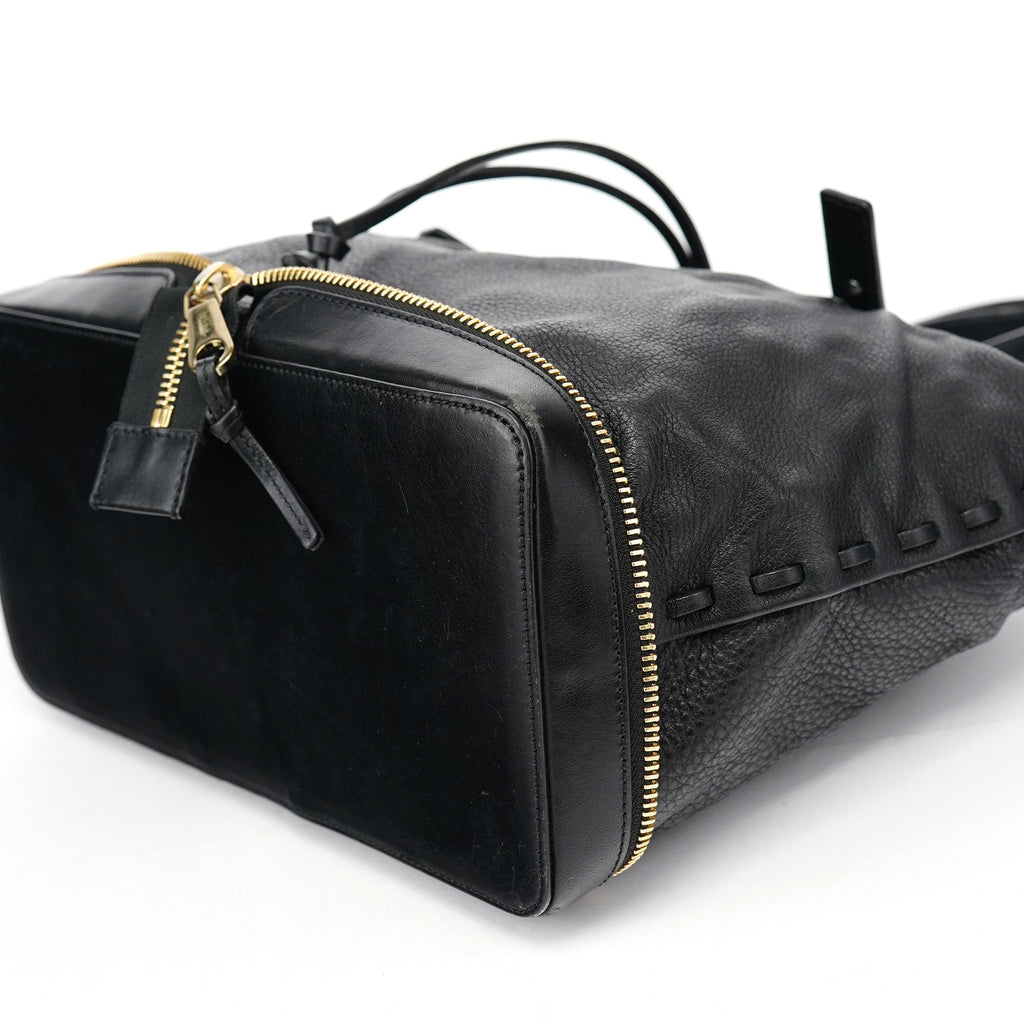 Black Leather Ellen Zippered Tote Bag