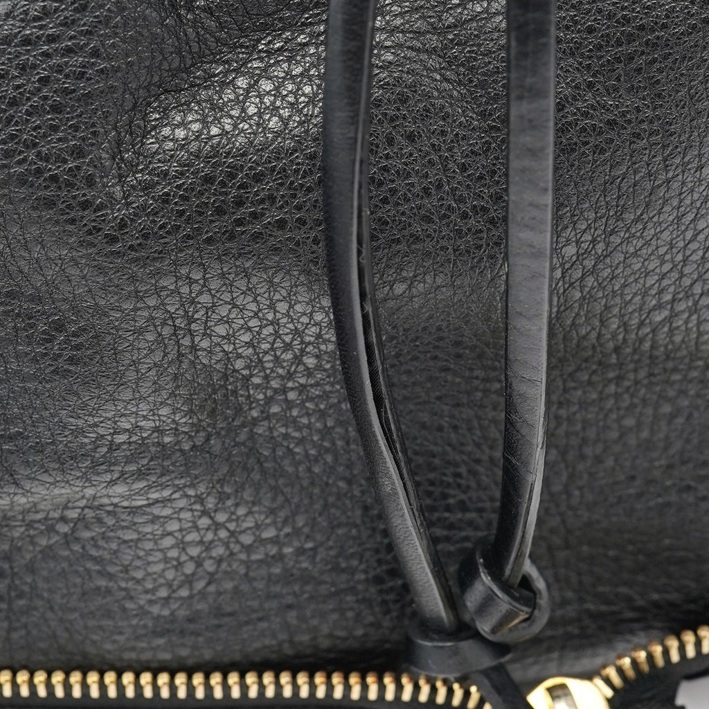Black Leather Ellen Zippered Tote Bag