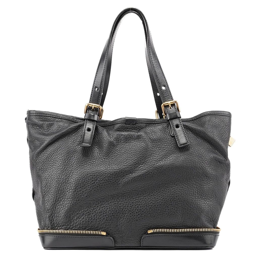 Black Leather Ellen Zippered Tote Bag