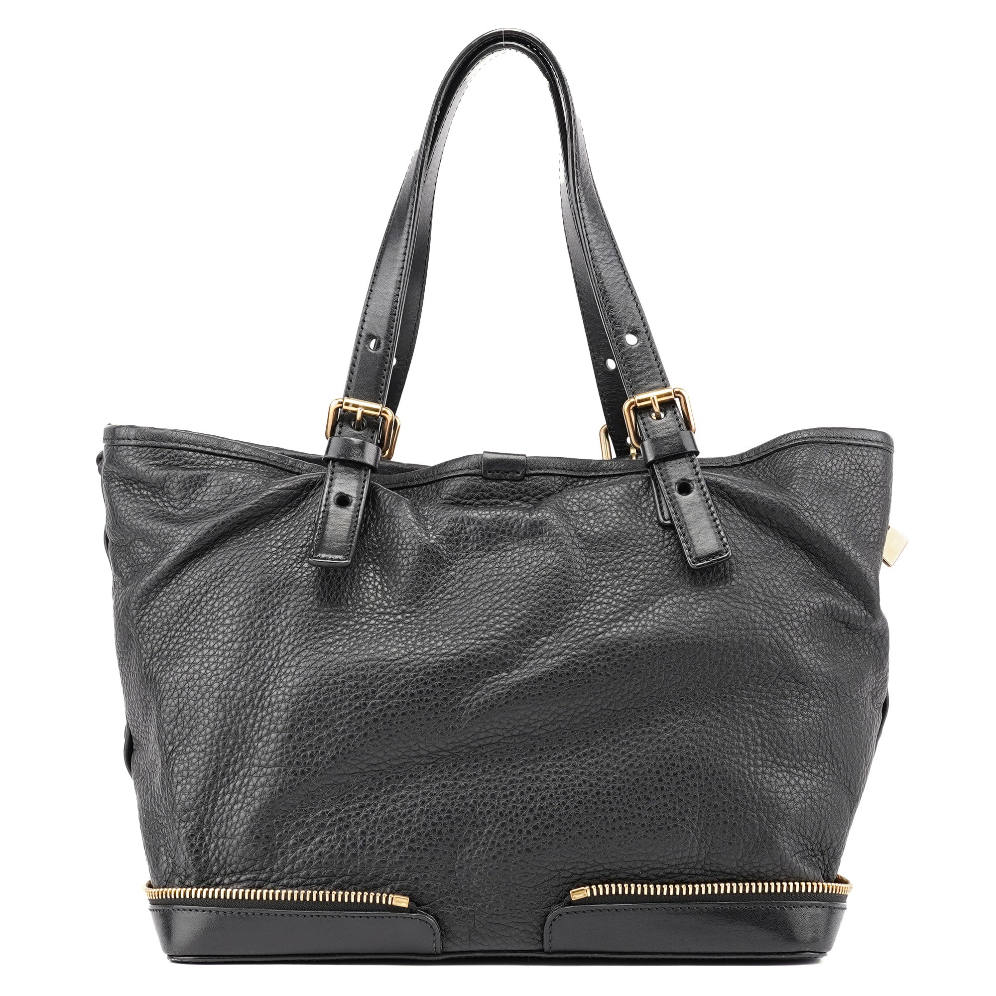 Black Leather Ellen Zippered Tote Bag