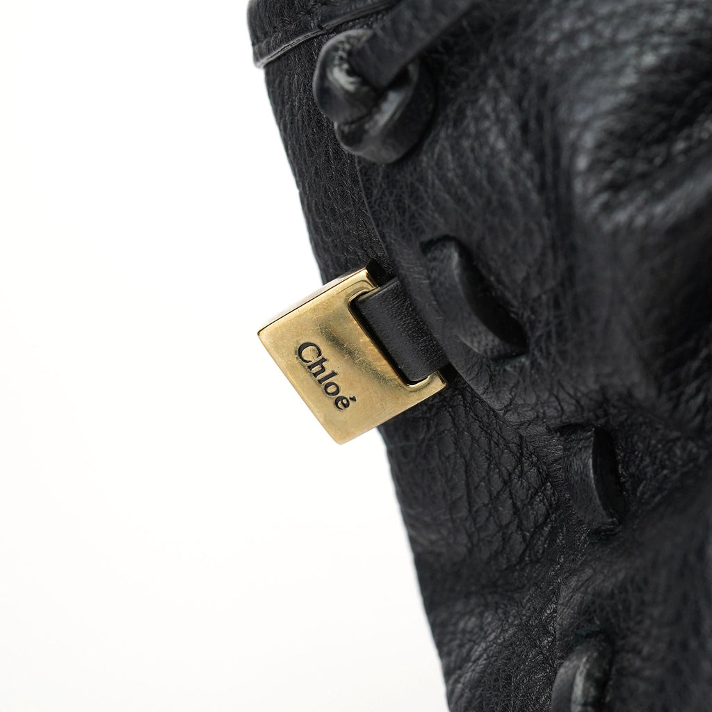Black Leather Ellen Zippered Tote Bag