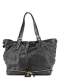 Black Leather Ellen Zippered Tote Bag