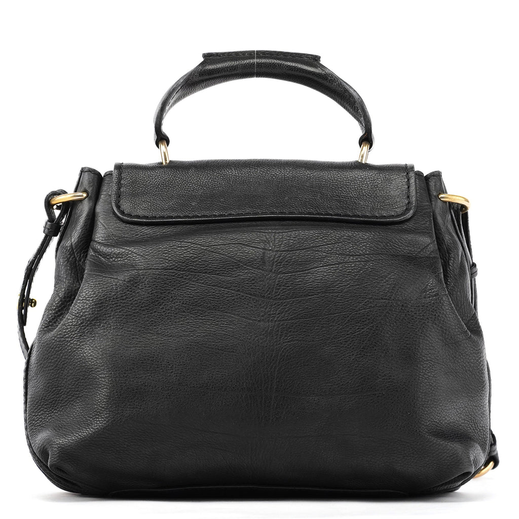 Black Leather Elsie 2-Way Top Handle Bag