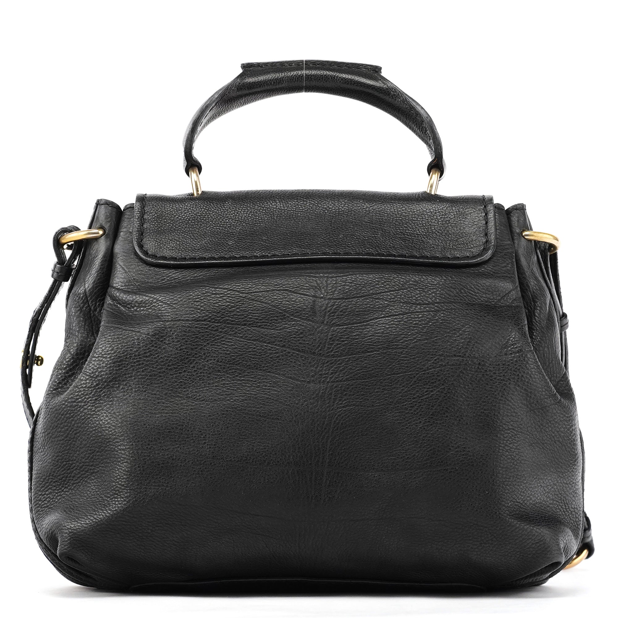 Black Leather Elsie 2-Way Top Handle Bag
