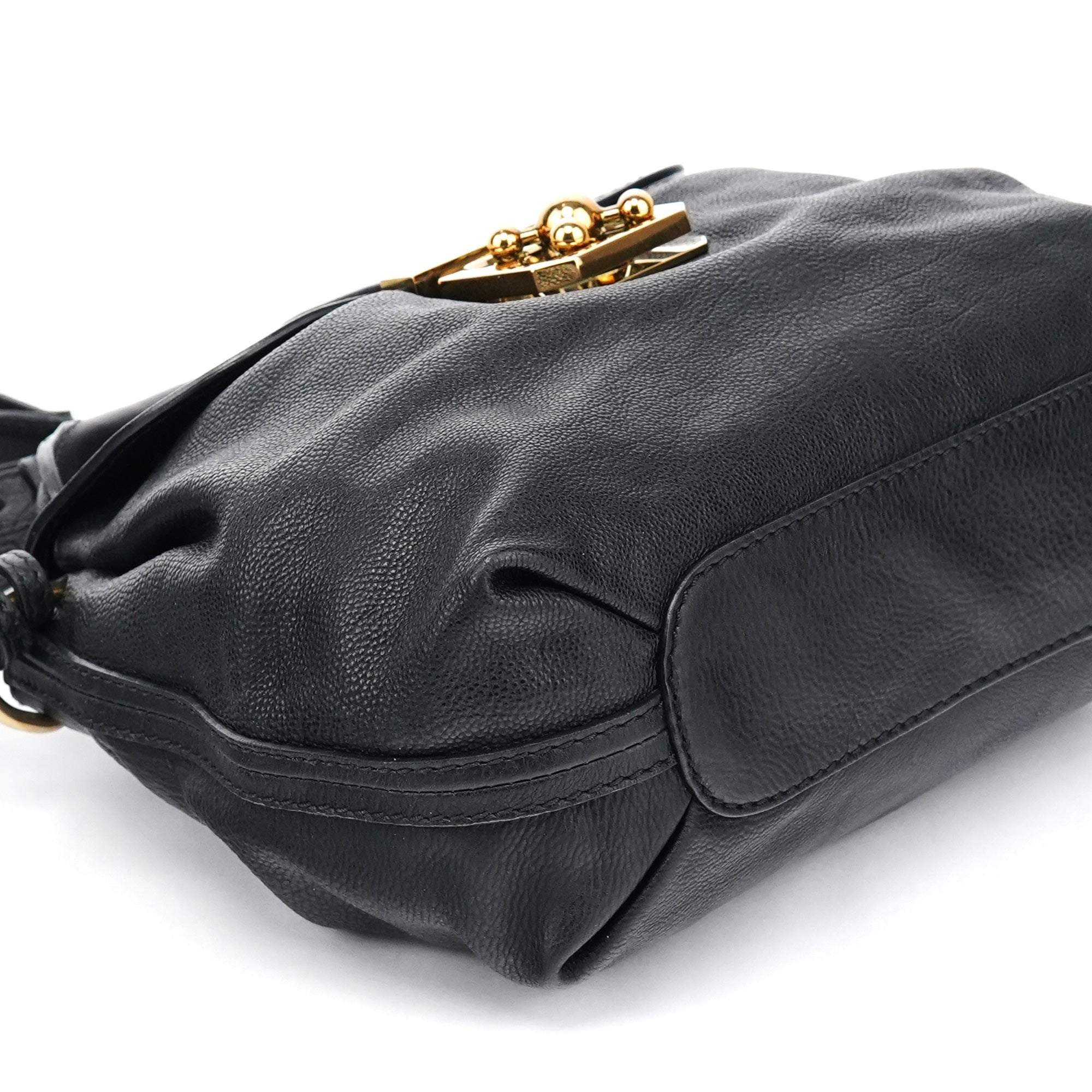 Black Leather Elsie 2-Way Top Handle Bag