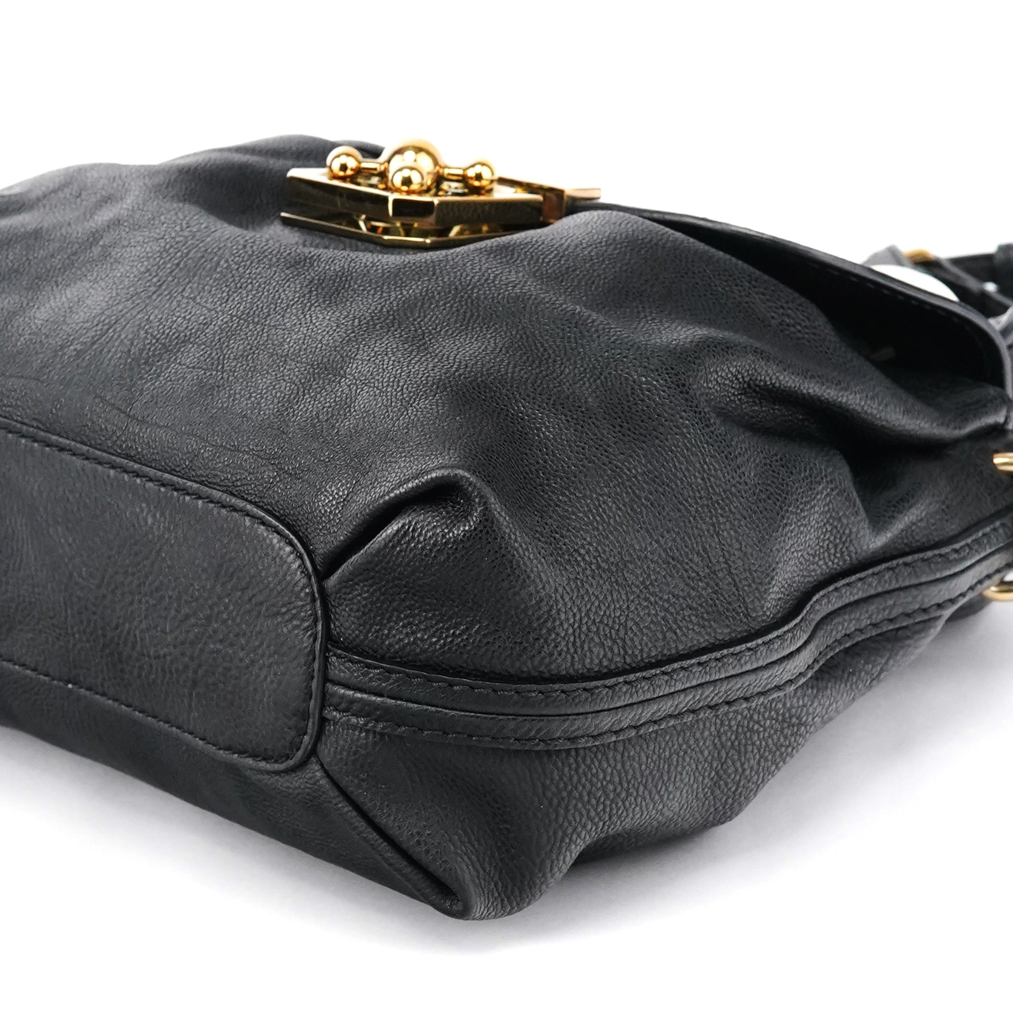 Black Leather Elsie 2-Way Top Handle Bag
