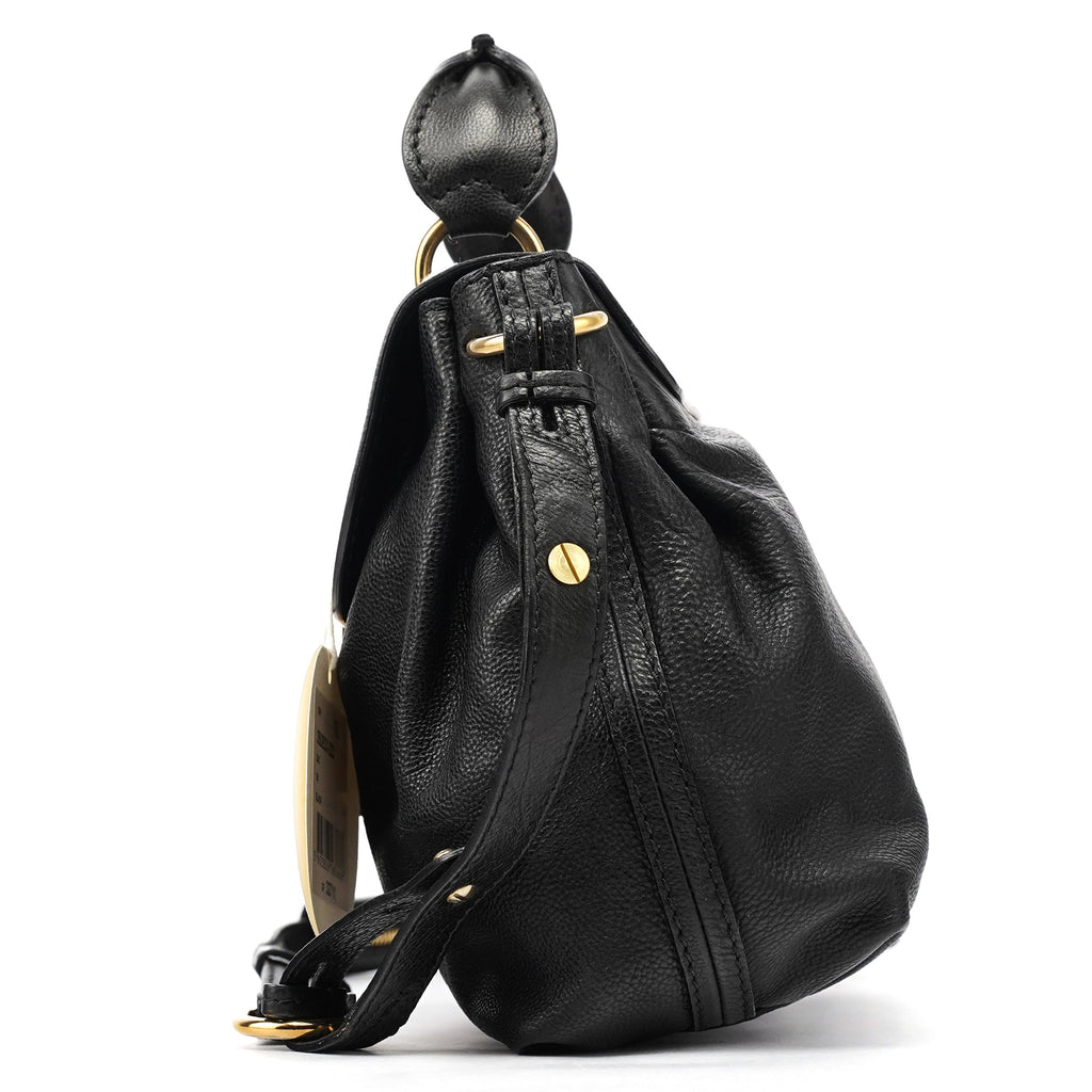 Black Leather Elsie 2-Way Top Handle Bag