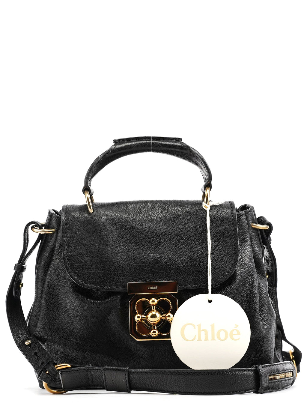 Black Leather Elsie 2-Way Top Handle Bag