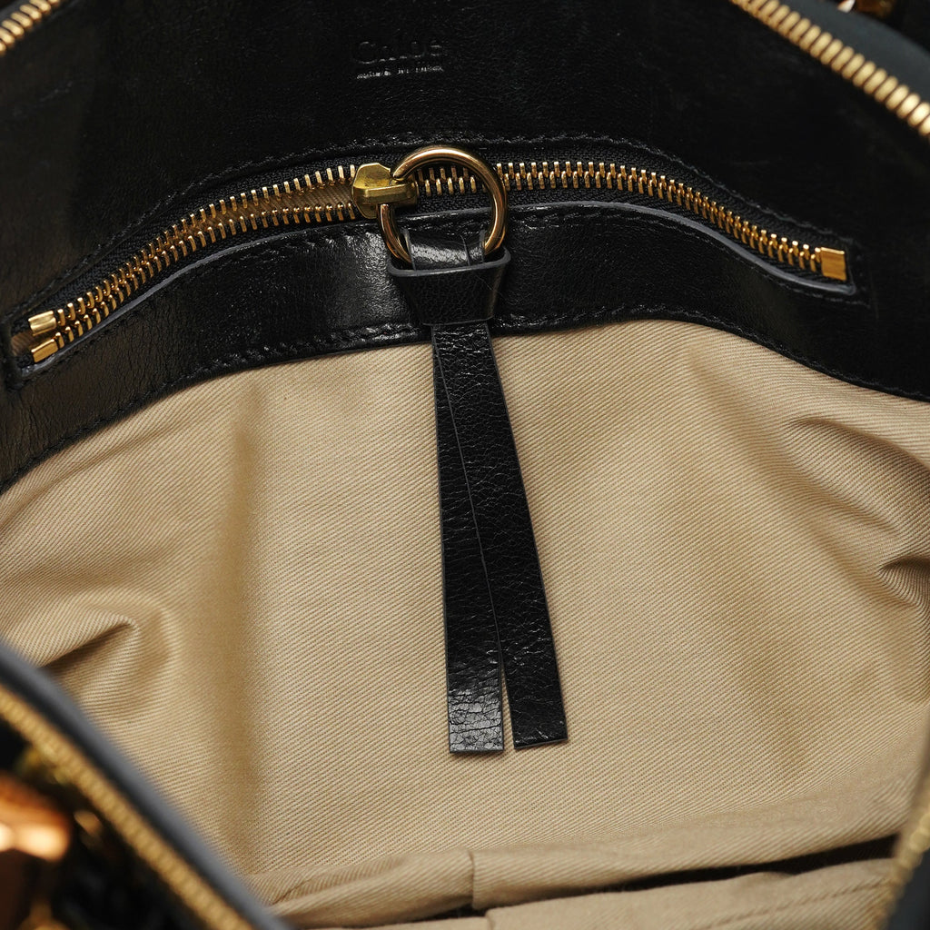 Black Leather Knotted Tote Bag