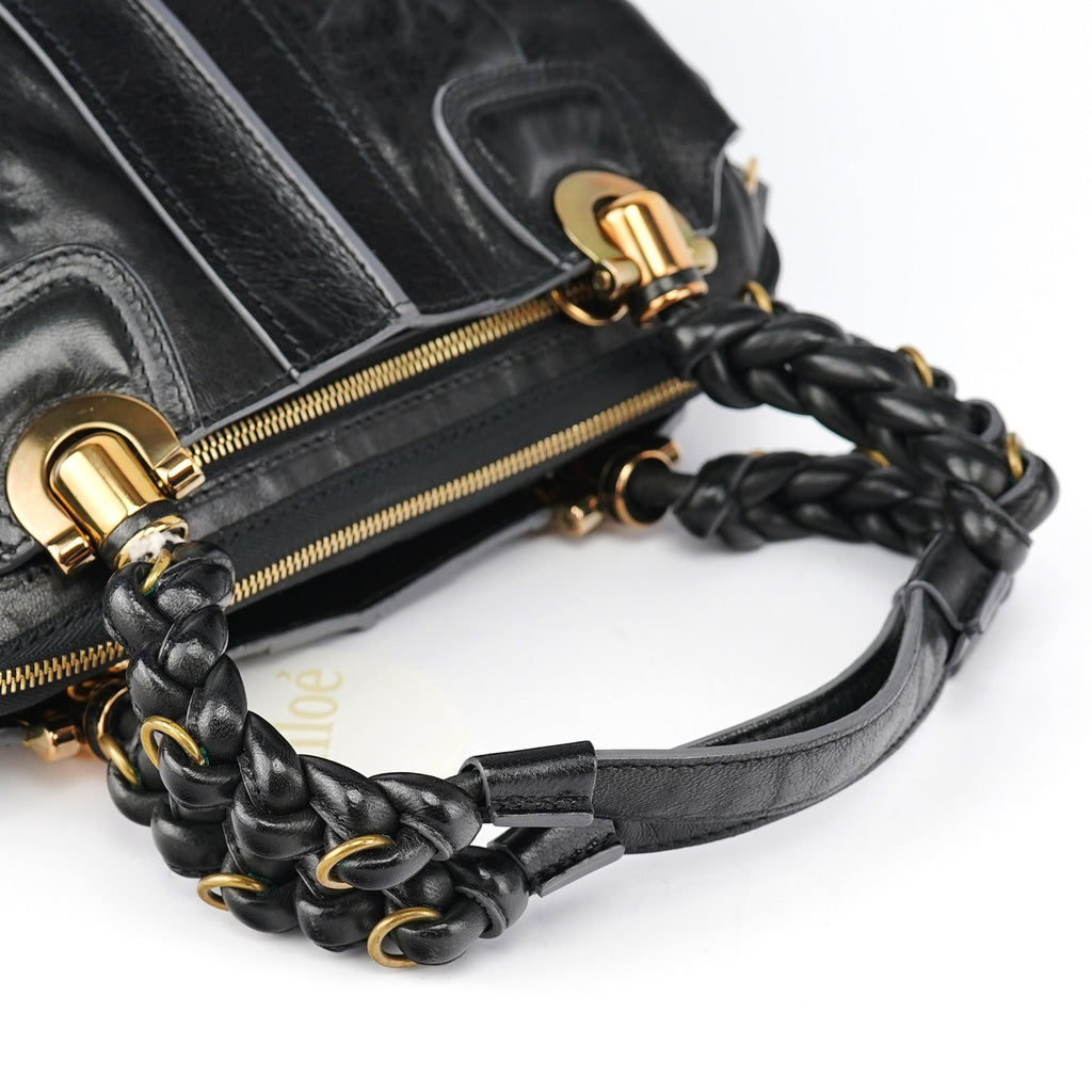 Black Leather Knotted Tote Bag