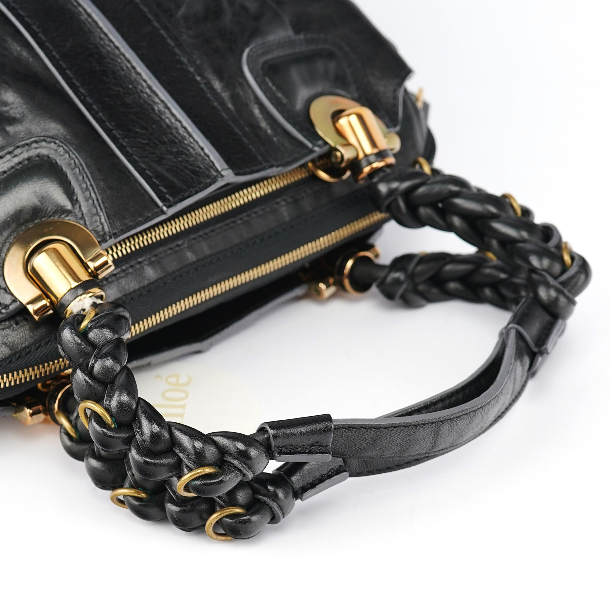 Black Leather Knotted Tote Bag