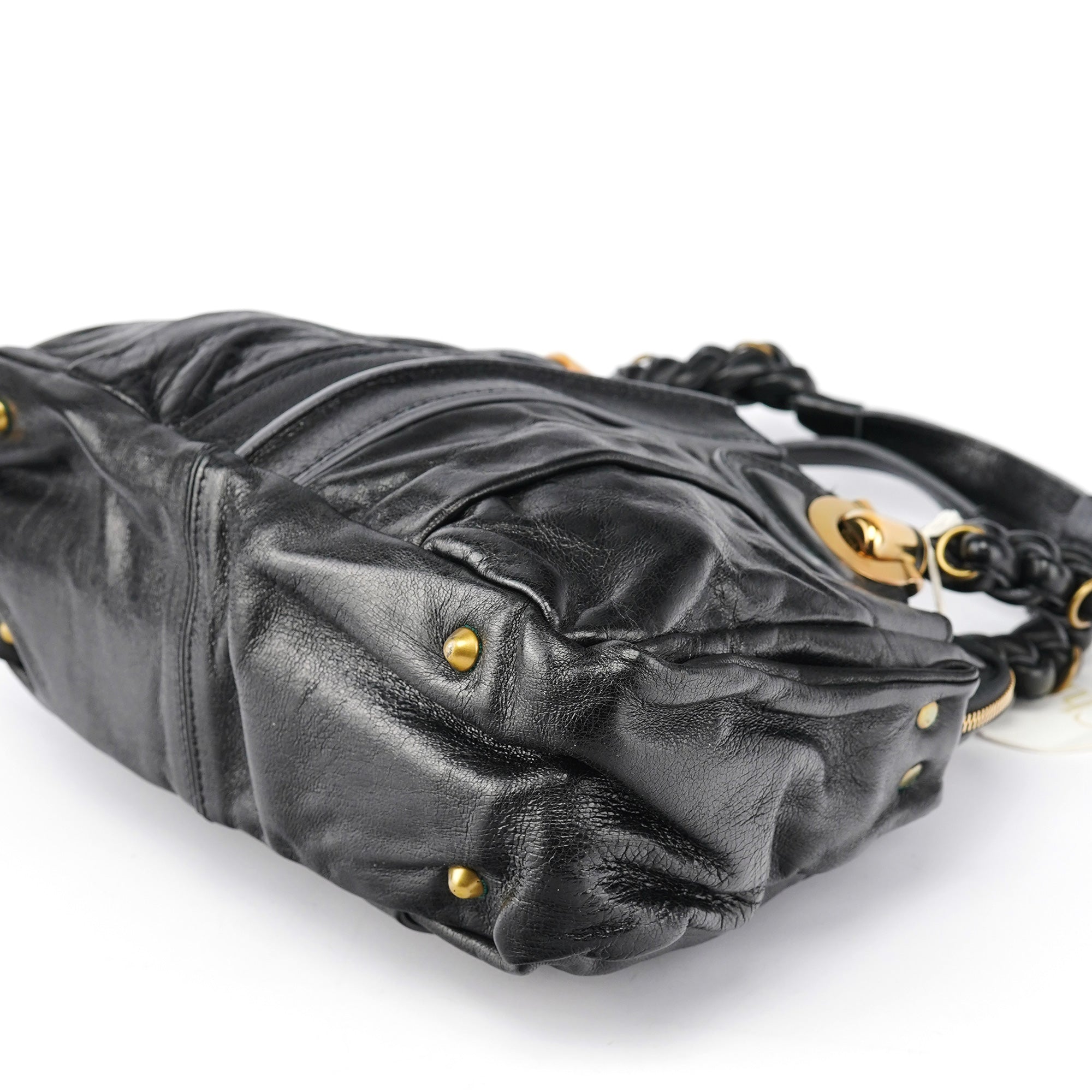 Black Leather Knotted Tote Bag