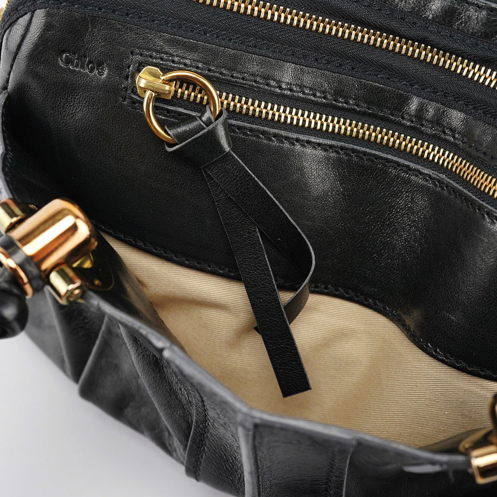 Black Leather Knotted Tote Bag