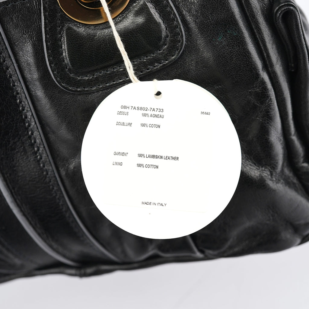 Black Leather Knotted Tote Bag