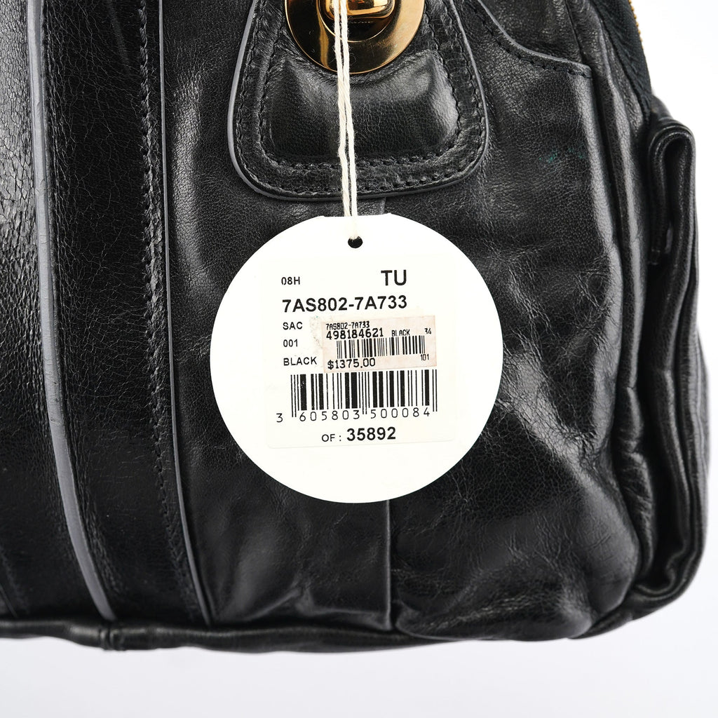 Black Leather Knotted Tote Bag