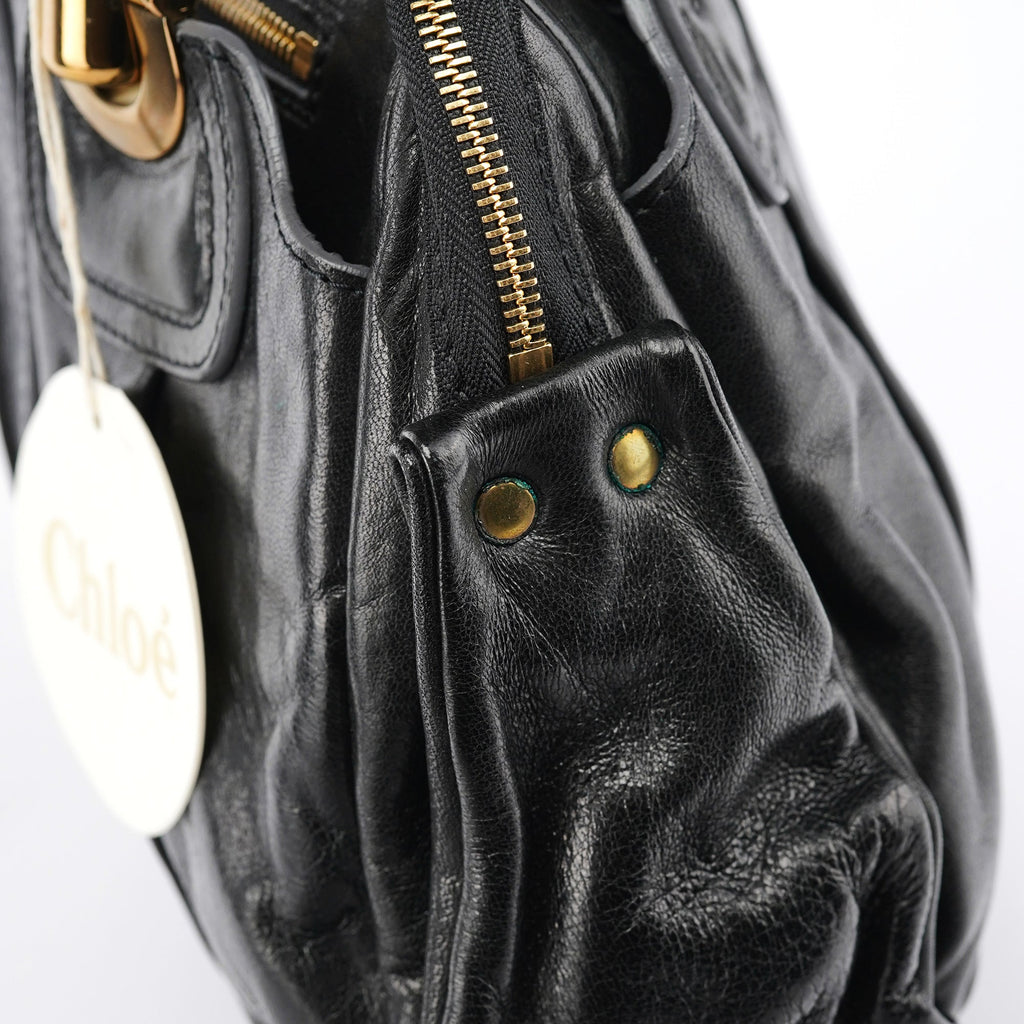 Black Leather Knotted Tote Bag