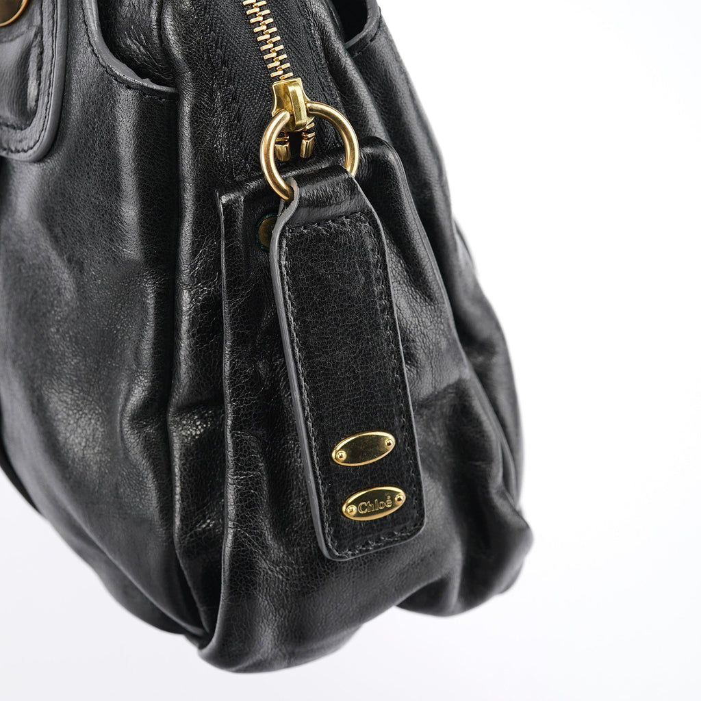 Black Leather Knotted Tote Bag