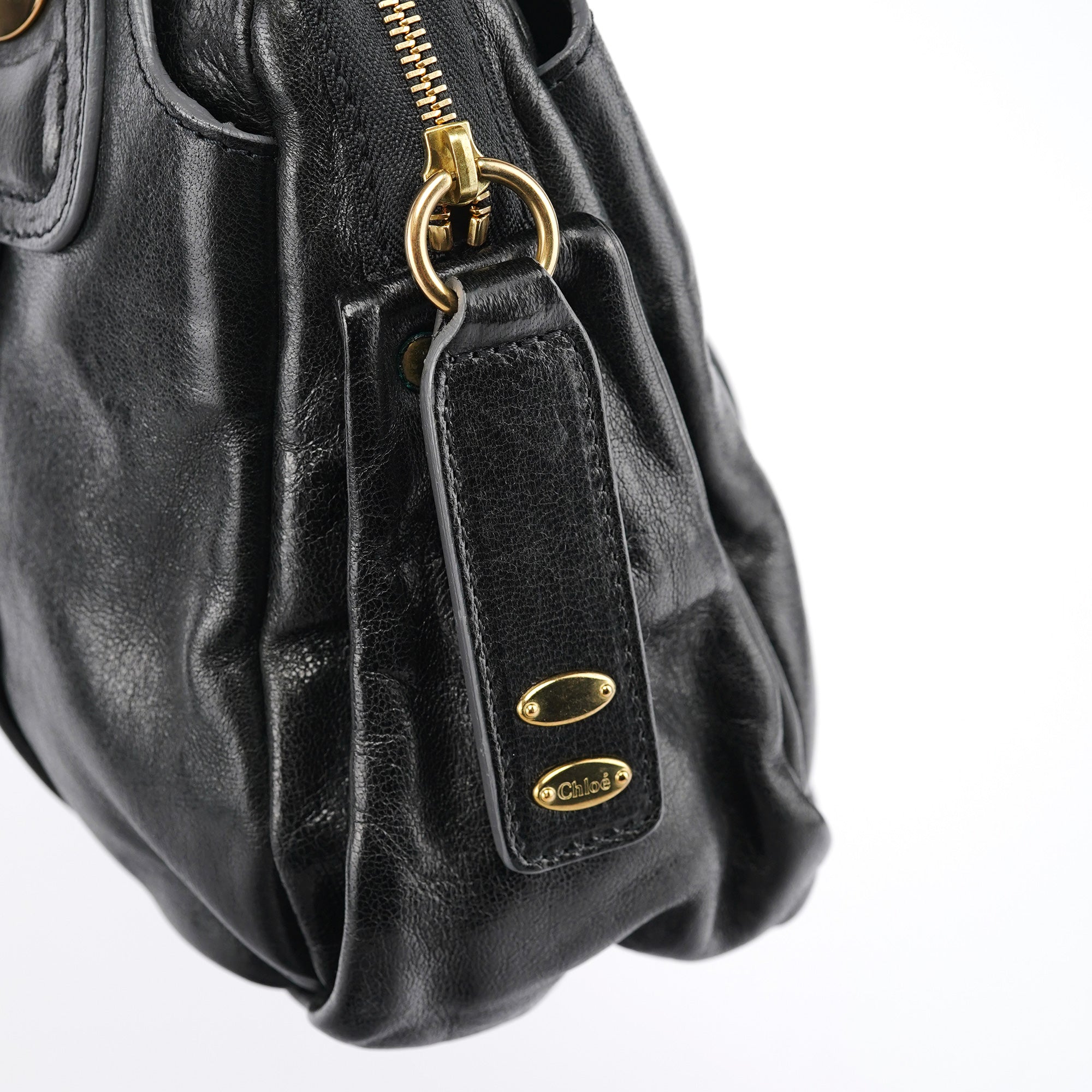 Black Leather Knotted Tote Bag