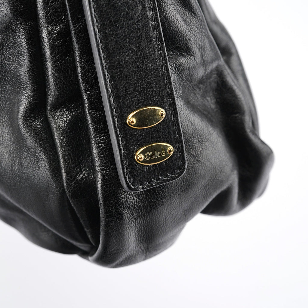 Black Leather Knotted Tote Bag