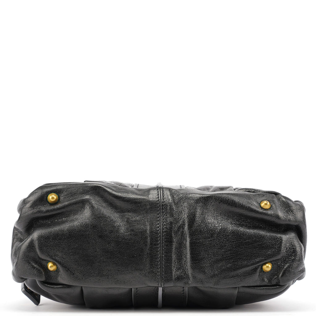Black Leather Knotted Tote Bag