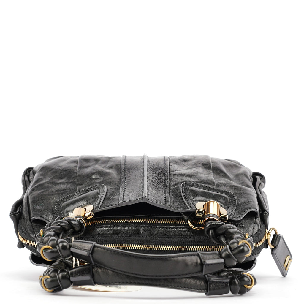 Black Leather Knotted Tote Bag